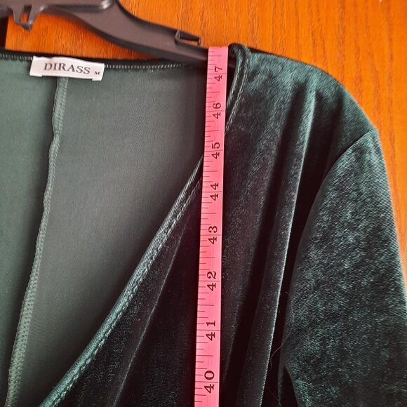 NEW! Dirass WMN Cocktail Hide Tummy Ruched Bodycon Dress Dark Green Velvet SizeM - Picture 3 of 8